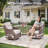 Circlarmino 7-Piece All-Weather Outdoor Wicker Square Fire Pit Conversation Set With Swivel Gliders, Ottomans And Side Table For Patio-1974805403