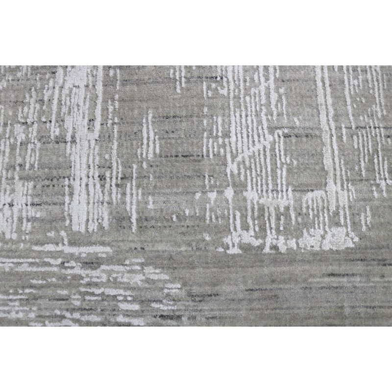 Tapis gris et blanc noué à la main de haute qualité, Rectangle 10 pi x 14 pi