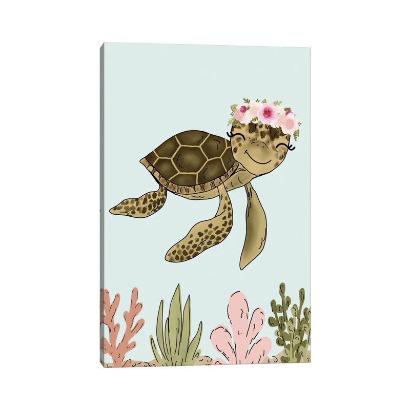 Floral Crown Sea Turtle by Katie Bryant - Wrapped Canvas Gallery-Wrapped Canvas Giclée, 30.48 cm H x 45.72 cm W