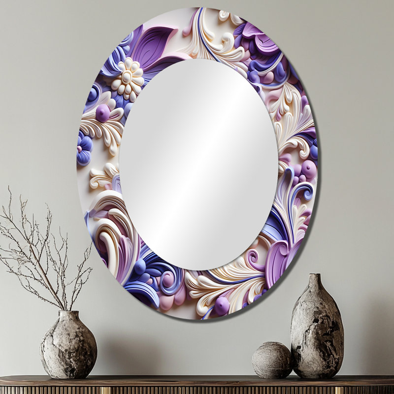 Richar Purple Lavender Persian Paisleys - Paisley  Large Wall Mirror, Purple Decorative Mirror, Printed Metal Art, 40" x 30"