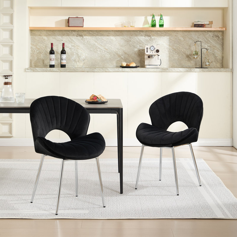 Ensemble de 2 sièges en tissu de velours de conception moderne avec assise de 21,6 po et pieds argentés, Noir