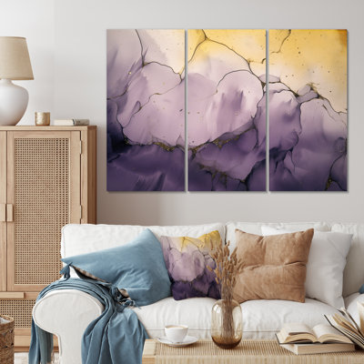 Mauve et or marbré, nuages d'encre IV - impression sur toile tendue 3 pièces