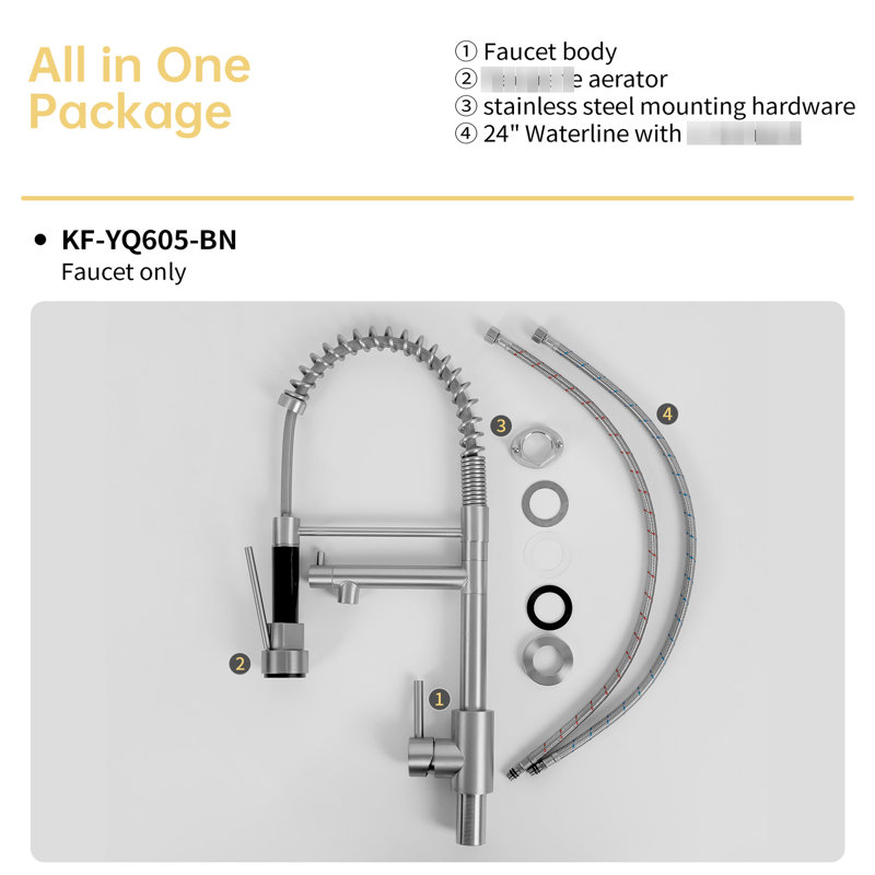 Robinet de salle de bain 19 po - Nickel brossé, fabriqué en acier inoxydable 304 avec robinet de cuisine et robinet 304, pour une maison élégante