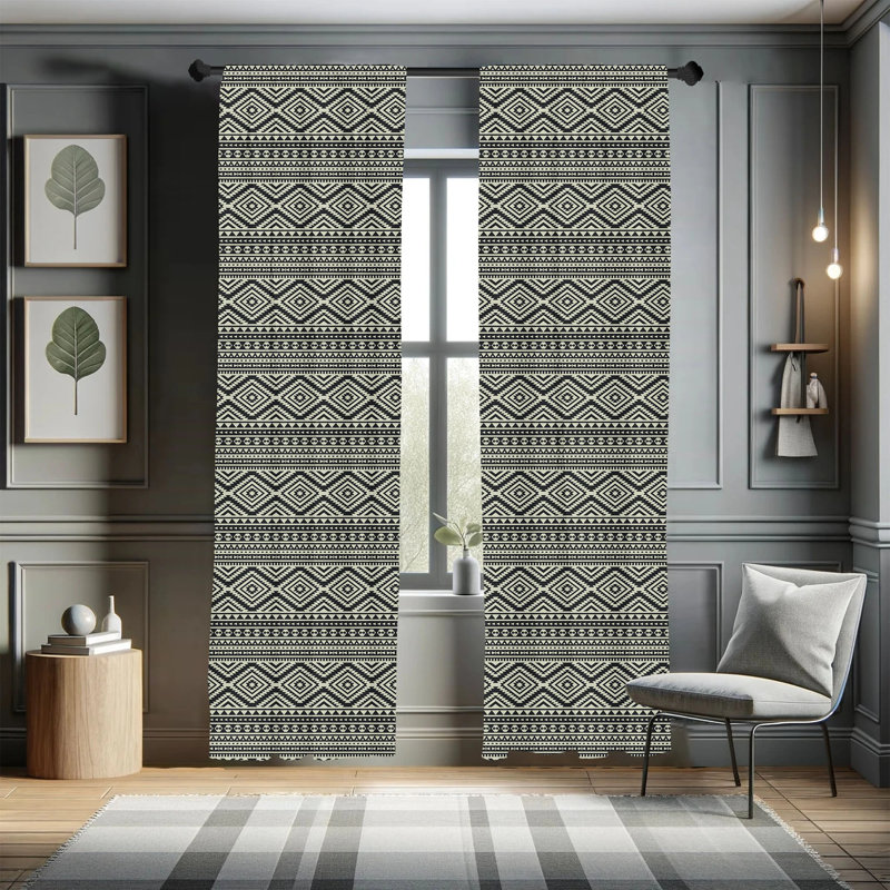 Southwestern Geometric Semi-Sheer Rod Pocket Sliding Panel, 28" x 95"