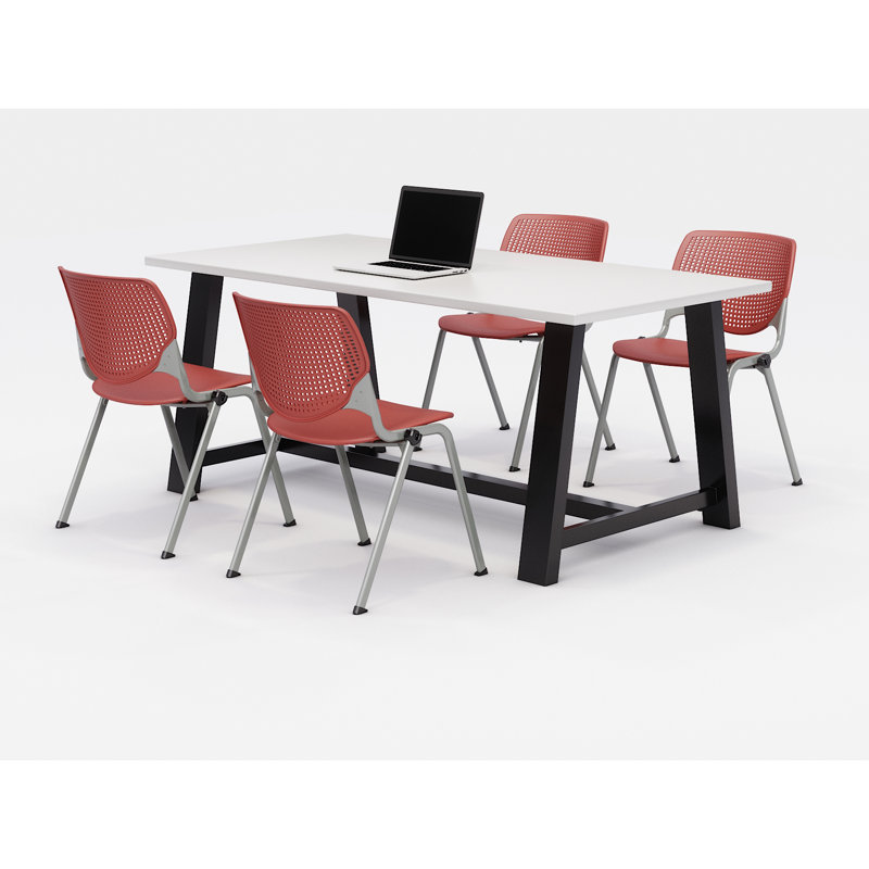 Ensemble de table de réunion et de chaises Midtown, H 30 po x L 72 po x P 36 po, Blanc de designer, Corail