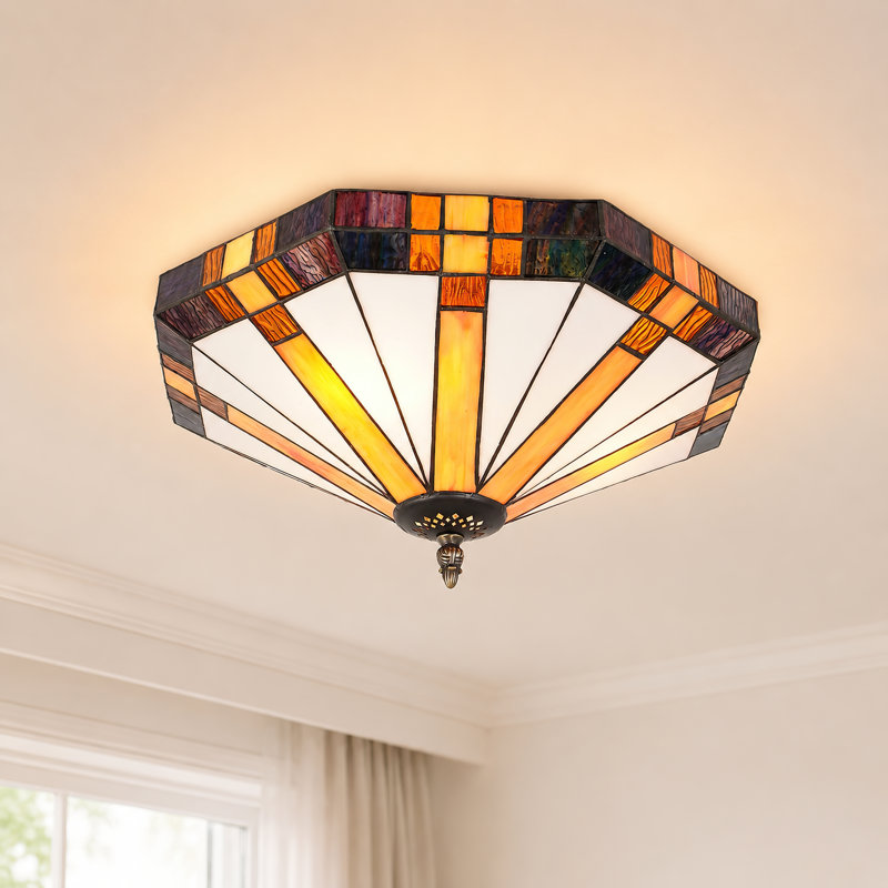 3-light Dimmable 14.4" Tiffany Glass Flush Mount