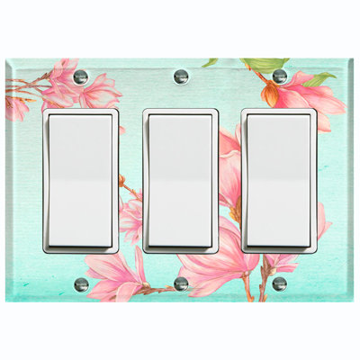 Magnolia Flowers Leaves 3-Gang Rocker Wall Plate