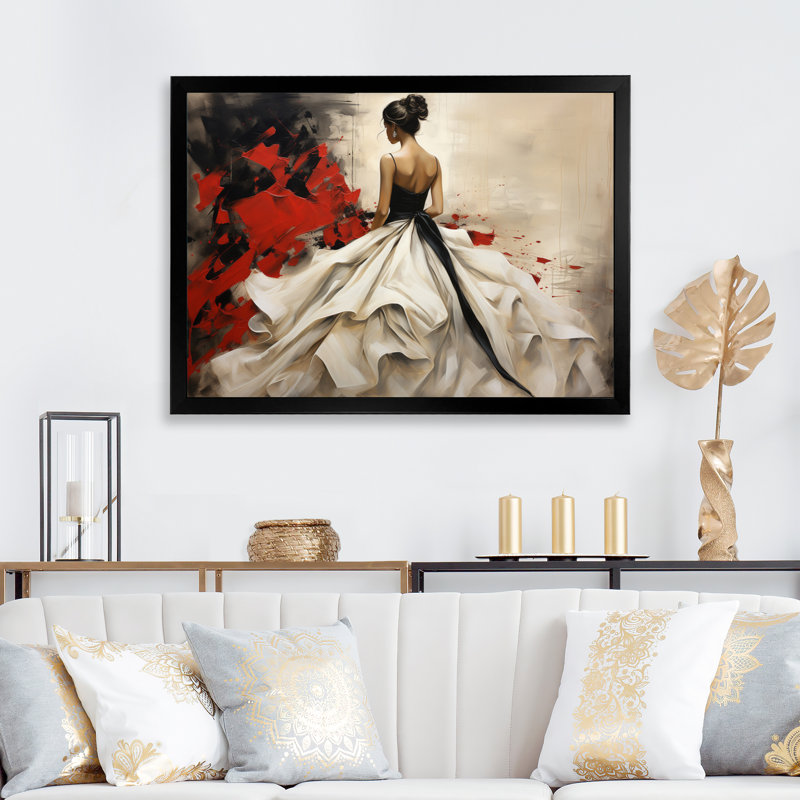 Fashion - robe rouge élégance dévoilée - imprimé, Cadre simple noir, H 16 po x l 32 po x P 1 po