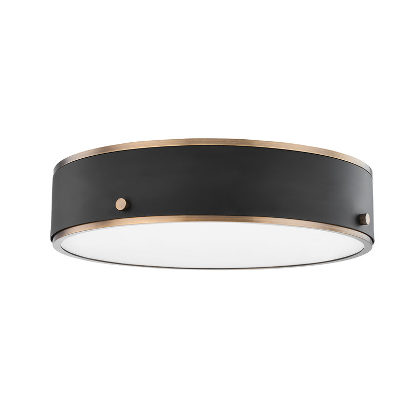 Plafonnier encastré 1 lumière Eli, Patine laiton et noir cassé doux, H 3,5 po x l 15,75 po x P 15,75 po
