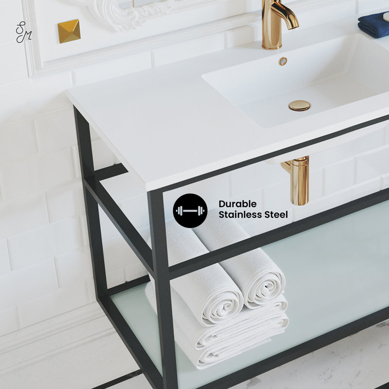 Meuble-lavabo simple 36 po avec tablette ouverte Pierre, Noir