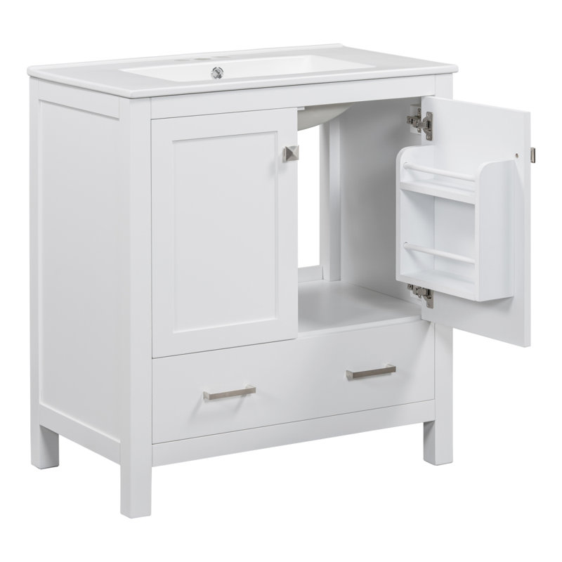 Ensemble de meuble-lavabo avec double meuble-lavabo (séparé) / double lavabo en céramique / tablette de rangement / et tiroirs divisés / meuble-lavabo