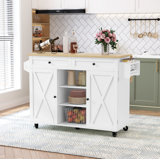 Jaye 51.7" Kitchen Island on Wheels with Storage Cabinet with Drop Leaf Countertop