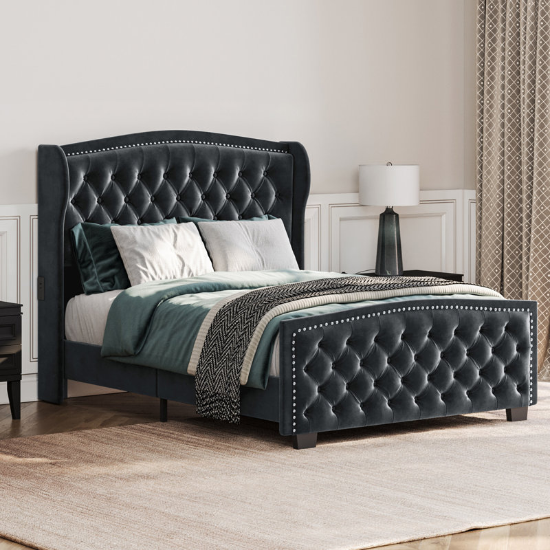 Lit plateforme Gujral, Grand, Gris