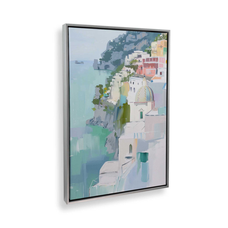 Coastal Village Glow II, H 19 po x l 13 po, Toile avec cadre, Chrome poli