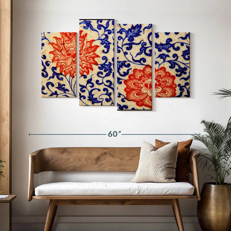 Floral Asian Ceramics, H 32 po x l 52 po