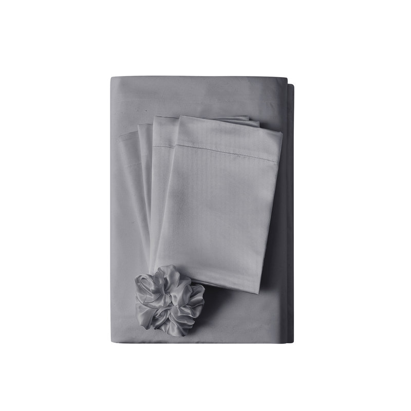 5 Piece Sheet Set with Satin Accessories Twin, Silver
