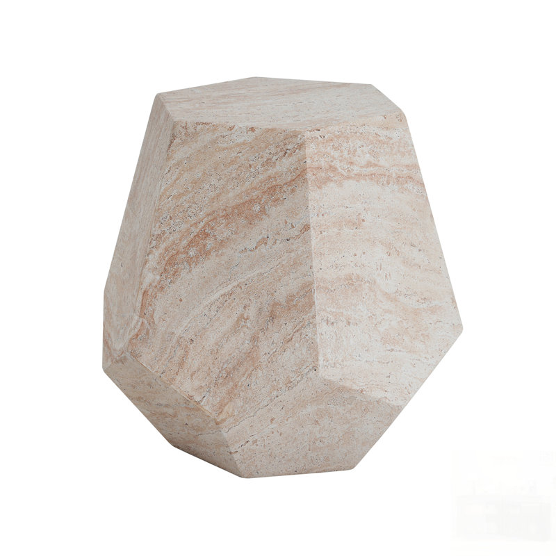 Outdoor/Indoor Concrete Side Table, Hexagonal Round Travertine Accent Table With Durable And Stylish Design
