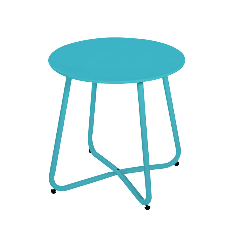 Ebern Round Outdoor Side Table, Turquoise
