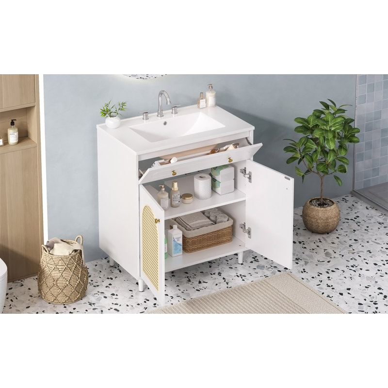 Meuble-lavabo 30 po avec lavabo en céramique, Blanc