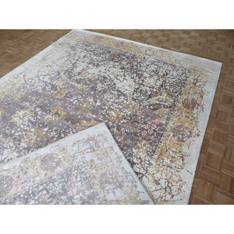Tapis zone rectangulaire noué la beige/gris 8 pi 11 po x 12 pi one-of-kind Dvorak