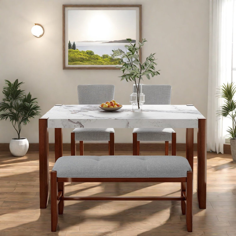 Ensemble de table de salle à manger gris compact, bois d'hévéa et marbre pour les maisons modernes