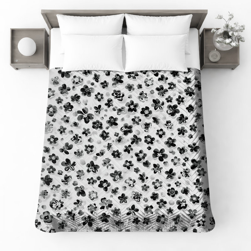 Couvre-lit matelassé à motif floral monochrome toutes tailles, Très grand lit