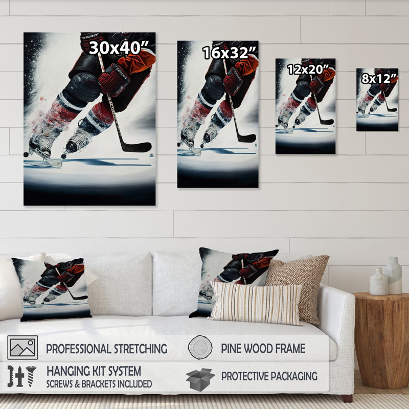Hockey sur glace pendant le match V - reproduction sur toile, Toile tendue, H 40 po x l 30 po x P 1,5 po