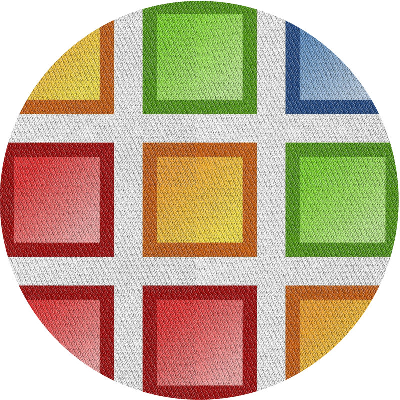 Tapis rouge/jaune/vert à motifs, Rond 4 pi