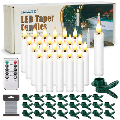Ensemble de 24 bougies DEL coniques avec fil de pêche, bougies ivoire sans flamme et sapin de Noël à pince