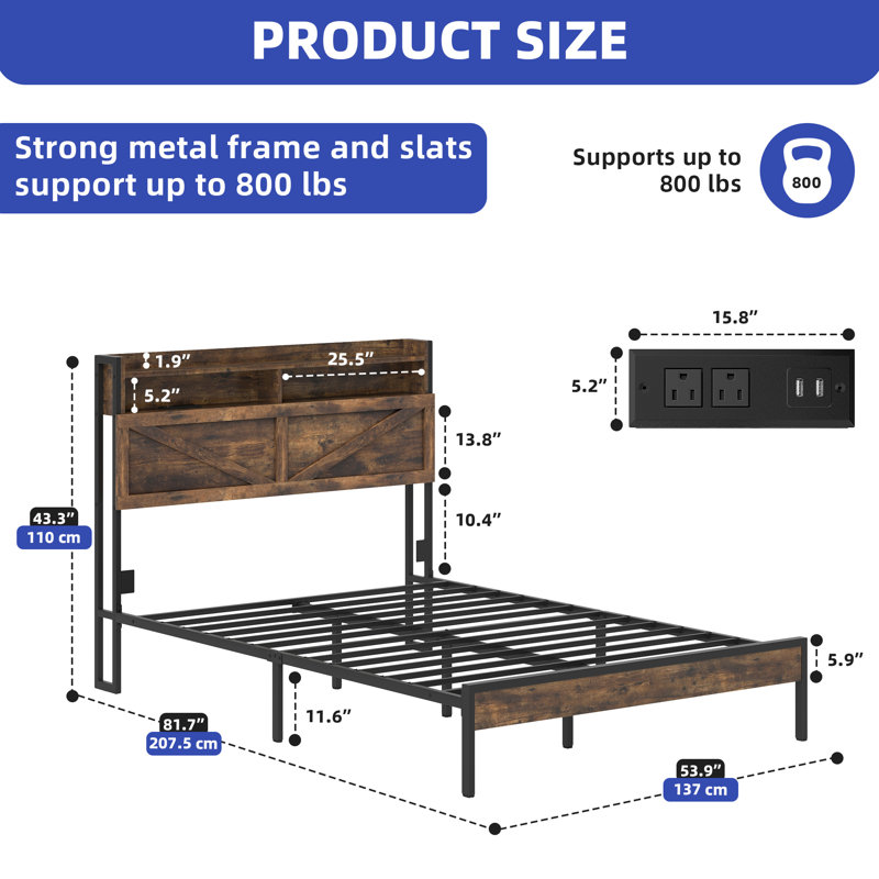 Lit plateforme rustique en fer, Double