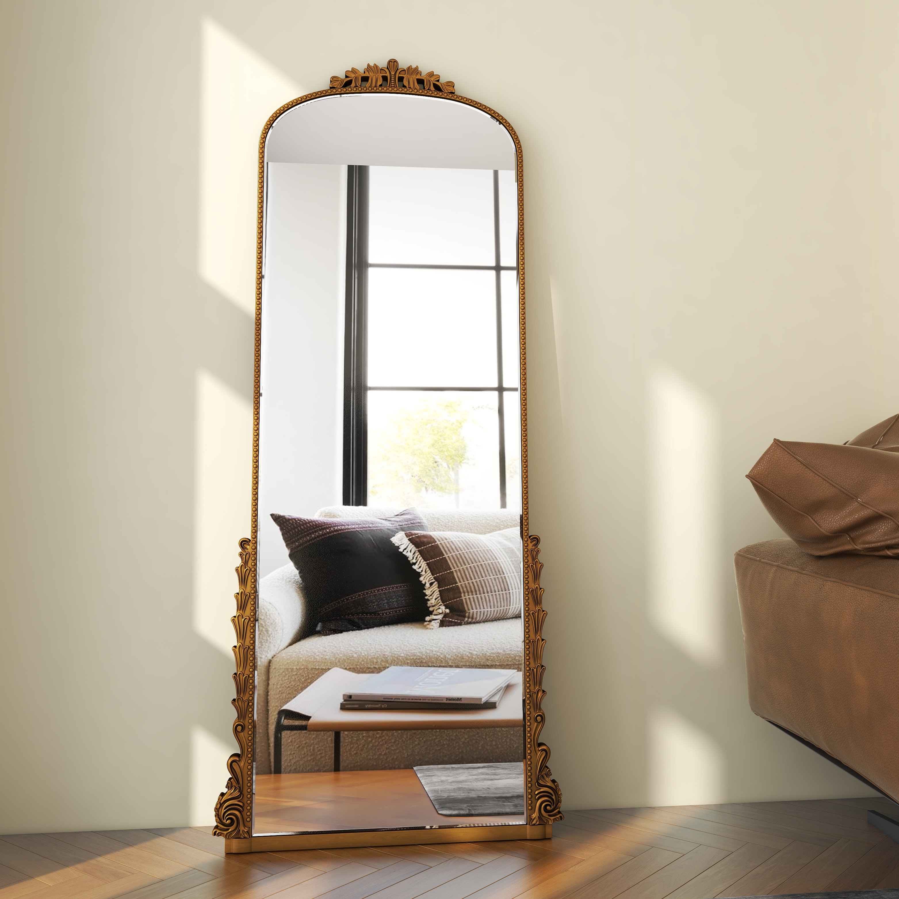 Canora Grey Rudney Arch Gold Full Length Floor Mirror Baroque Decor