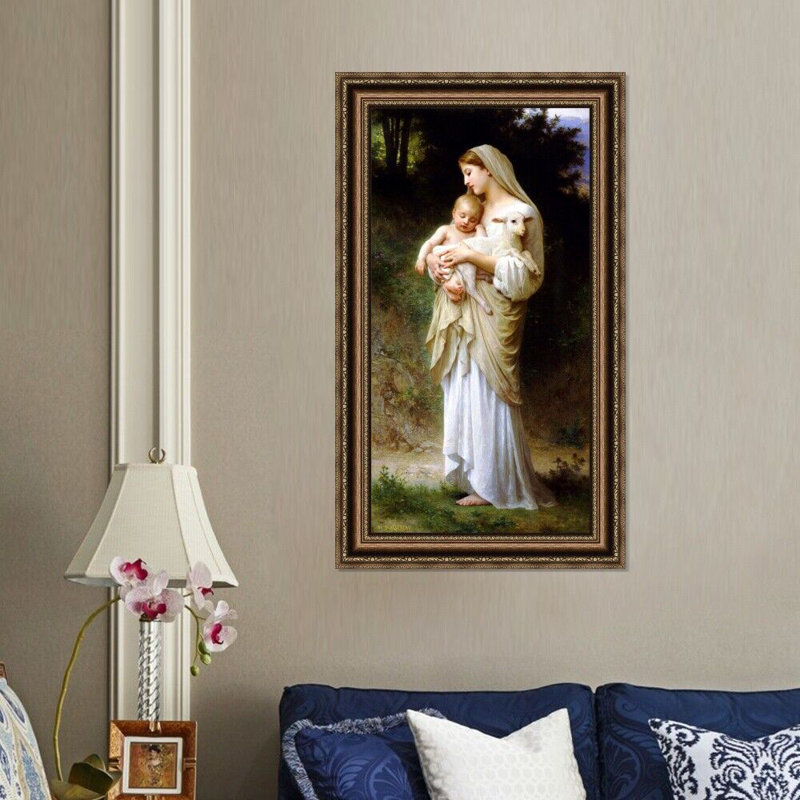 Impression sur toile encadrée, "Innocence" par William Adolphe Bouguereau, art mural, décorations de bureau à domicile (cadre doré en relief rétro, 22 po x 36 po)