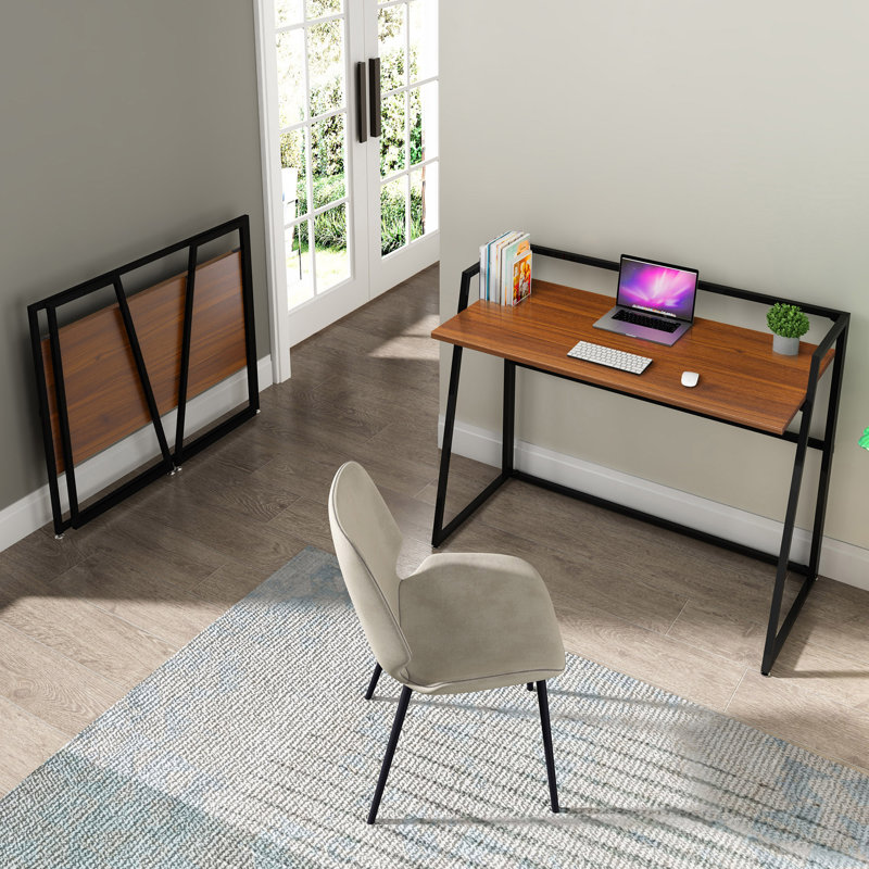 Foldable Steel Computer Desk, 33.94" H x 41.34" W x 19.92" D, Cherry