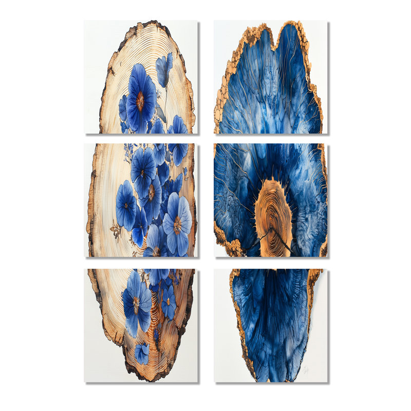 «Blue Wildflowers Leaves», ensemble de 6 pièces d'art mural floral, Toile tendue, Ne s’applique pas