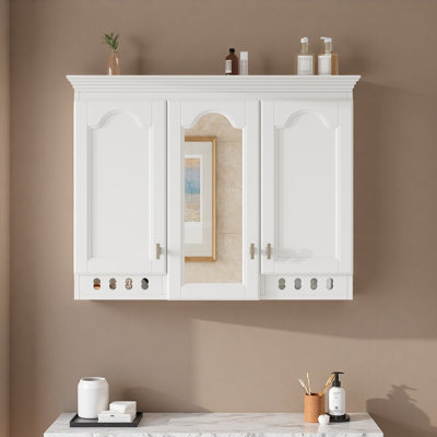 Armoire à miroir murale robuste robuste tout-en-un de 35 pouces avec tablettes réglables, charnières à fermeture en douceur, pour meuble-lavabo, salon, rangement de chambre à coucher