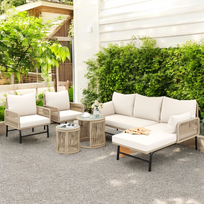 Beige Garden Lounge Sofa Set