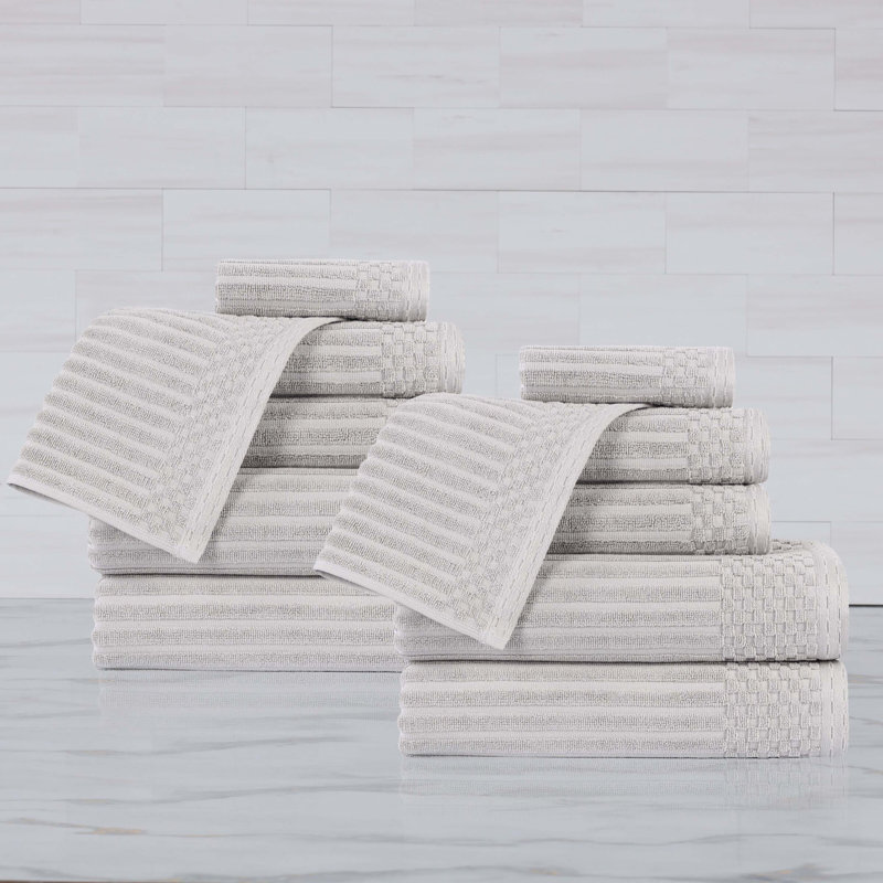 Ruvins 12 Piece 100% Cotton Towel Set, Silver