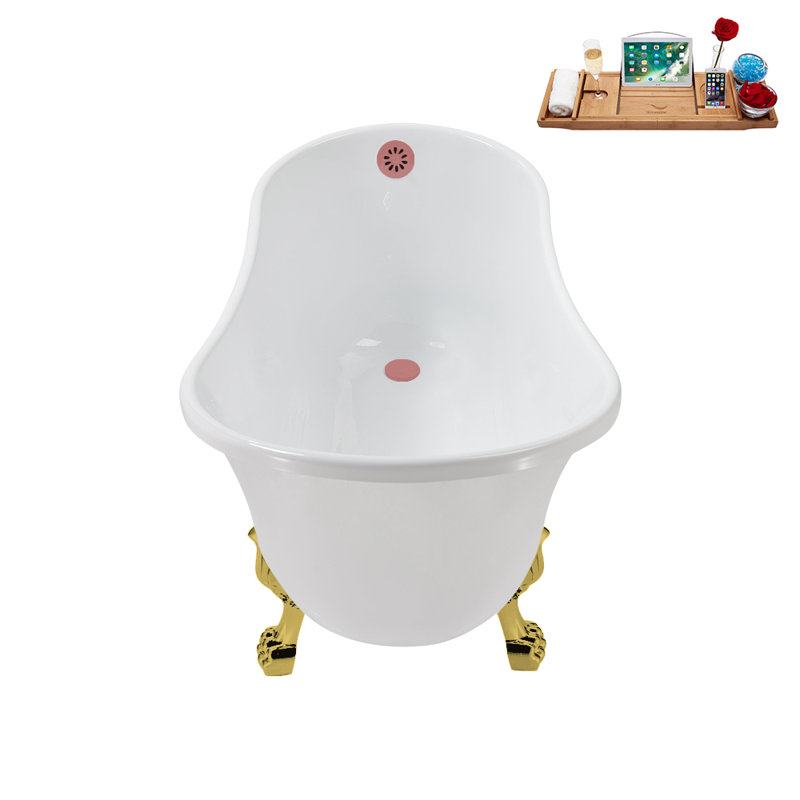51.2'' x 25.6'' Soaking Acrylic Bathtub, Polished Gold, Matte Pink