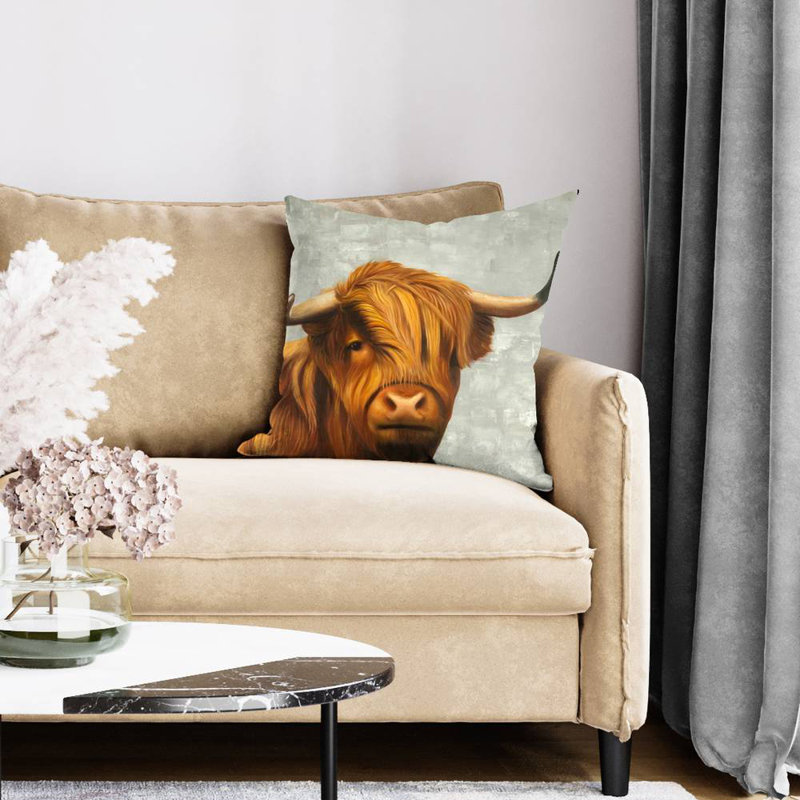 Highland cattle - 20"x20" Throw pillow cover - Poly twill - Print on demand, Brown, 20"H x 20"W