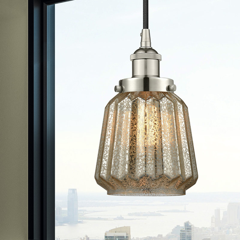 Luminaire suspendu conique à 1 lumière Caggiano, Nickel poli
