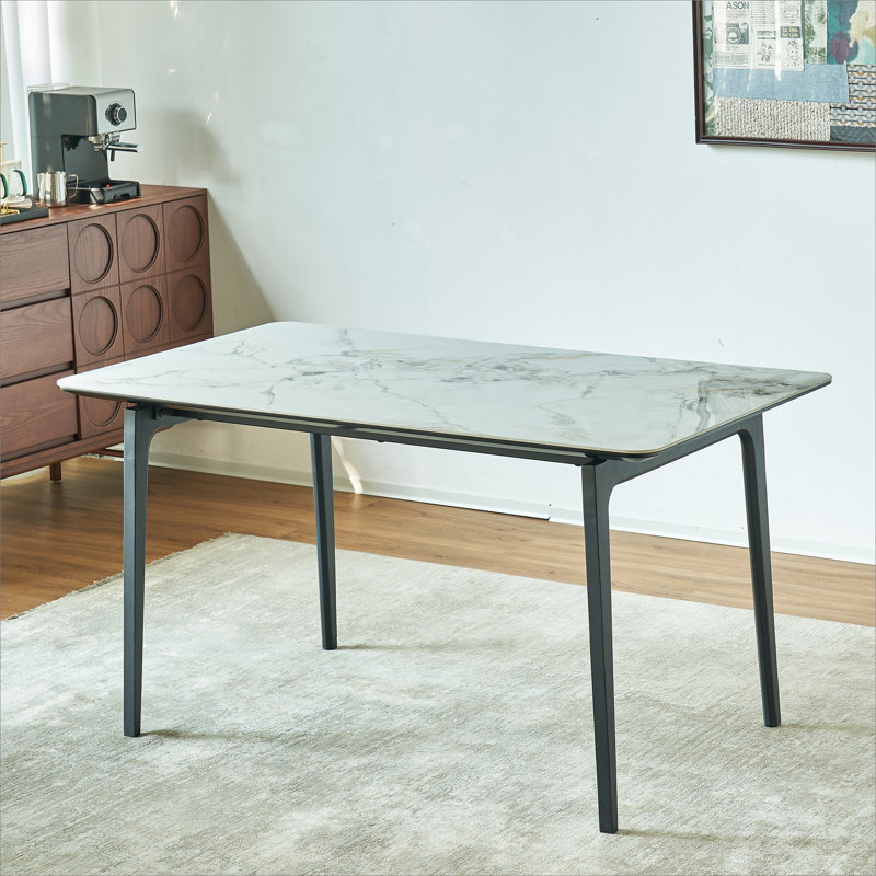 Glossy rock table with black legs, dining table,family dining table for 6-8 people