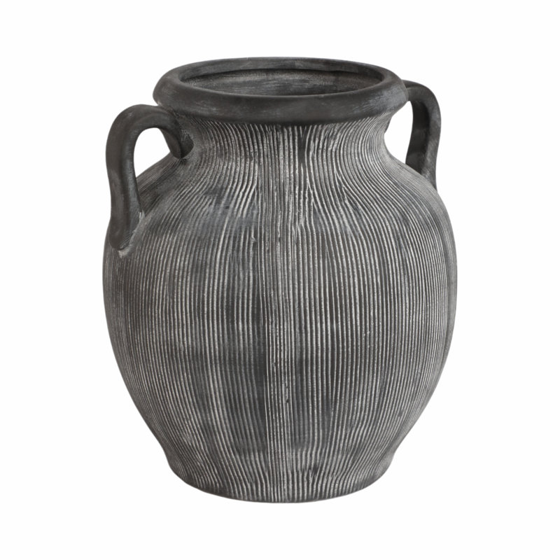 Stoneware Table Vase, Black/Ivory, 10" H x 9" W x 8" D