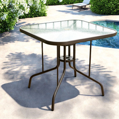 Tables de patio, table carrée moderne en verre d'acier de 35 pouces pour la salle à manger