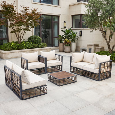 Ensemble de canapé modulaire en métal 7 pièces avec coussins de 5,11 pouces, pieds réglables et table basse, gris foncé