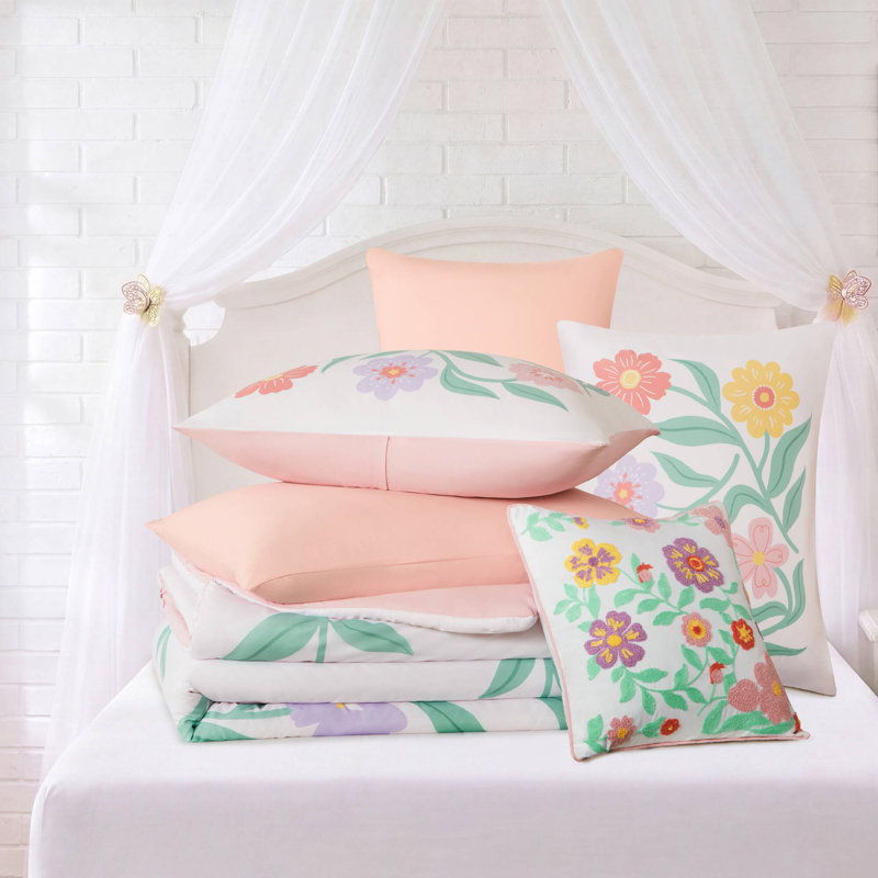 Ensembles de literie floraux, ensemble d'édredon 6 pièces en microfibre