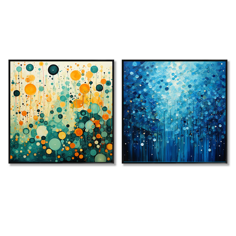 Magenta Magic - Ensemble de 2 collages abstraits carrés, Cadre noir, H 36 po x l 73 po