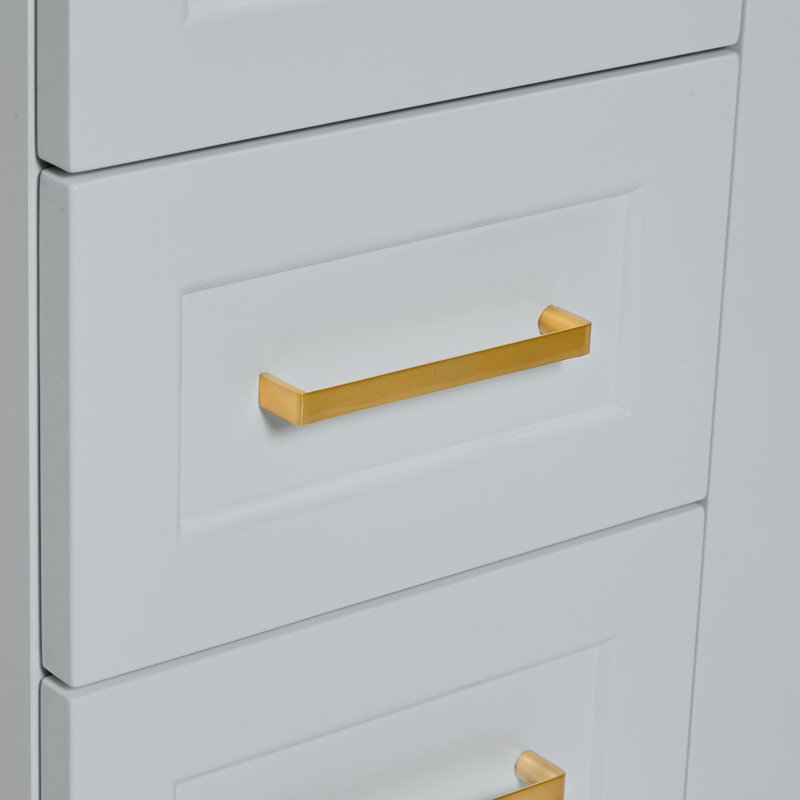 Freitas 48'' Solid Wood Single Bathroom Vanity, Gray, Rectangle, White Quartz