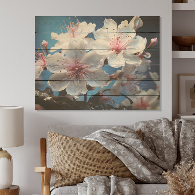Plumeria blanc et rose, paradis fleuri - art en bois de plumeria sur bois de pin naturel