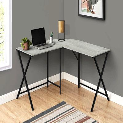 Computer Desk, Home Office, Corner, 55"L, L Shape, Work, Laptop, Grey Laminate, Black Metal, Contemporary, Modern