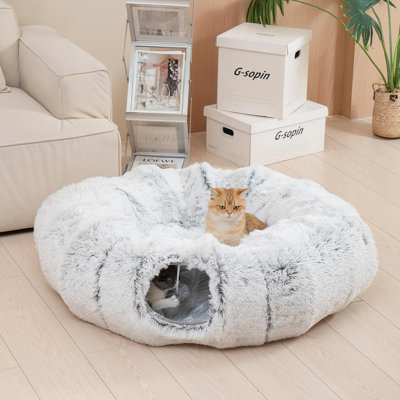Warm Winter Cat Tunnel Bed, Multi-Functional Collapsible Cat Cave Nest, Interactive Play Tunnel Toy for Indoor Kittens & Cats